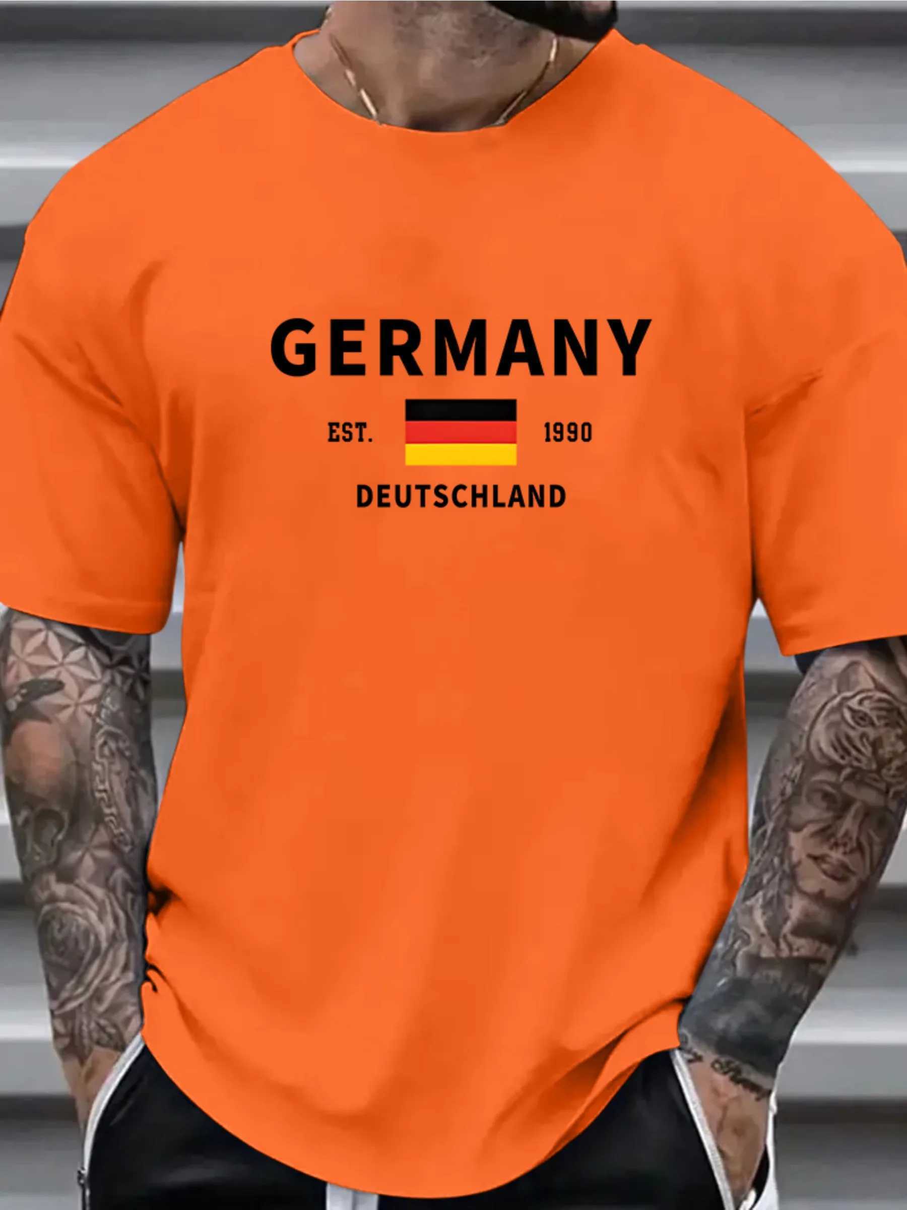 German flag mens casual retro O-neck short sleeved outdoor flower street clothing mens sportswear oversized clothing W250403