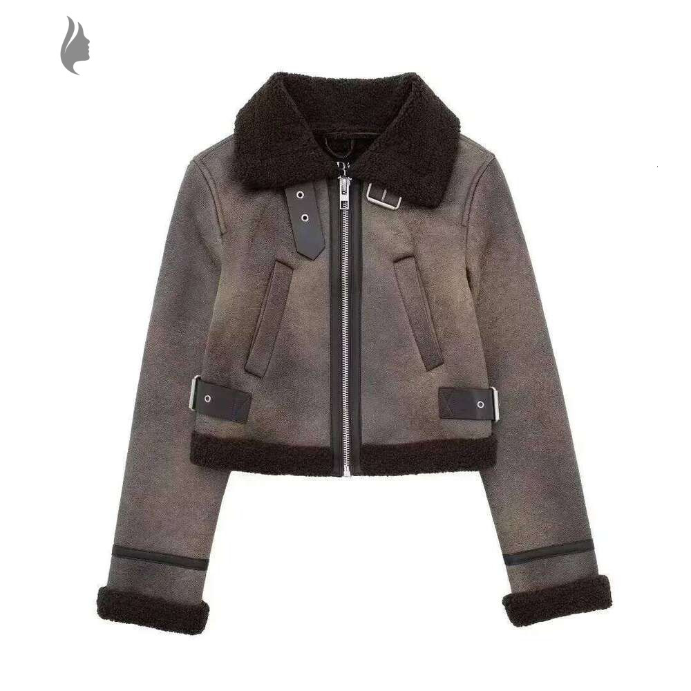 hoodie hoodie Winter New Style Washed Loose Short Motorcycle Jacket Women's Fur Leather Zipper Collar Coat Casual Fashion Outerwear jacket