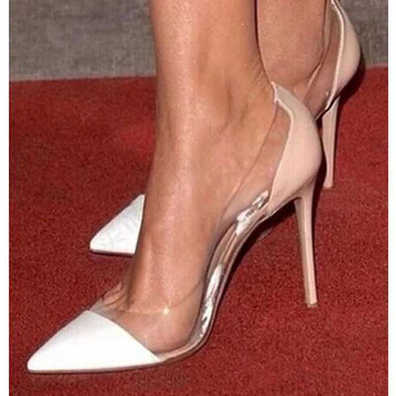 Sexy Clear PVC Patchwork Stiletto High Heels Pointed toe Woman Transparent Pumps Spring Single shoes Party High-heeled Shoes W251104