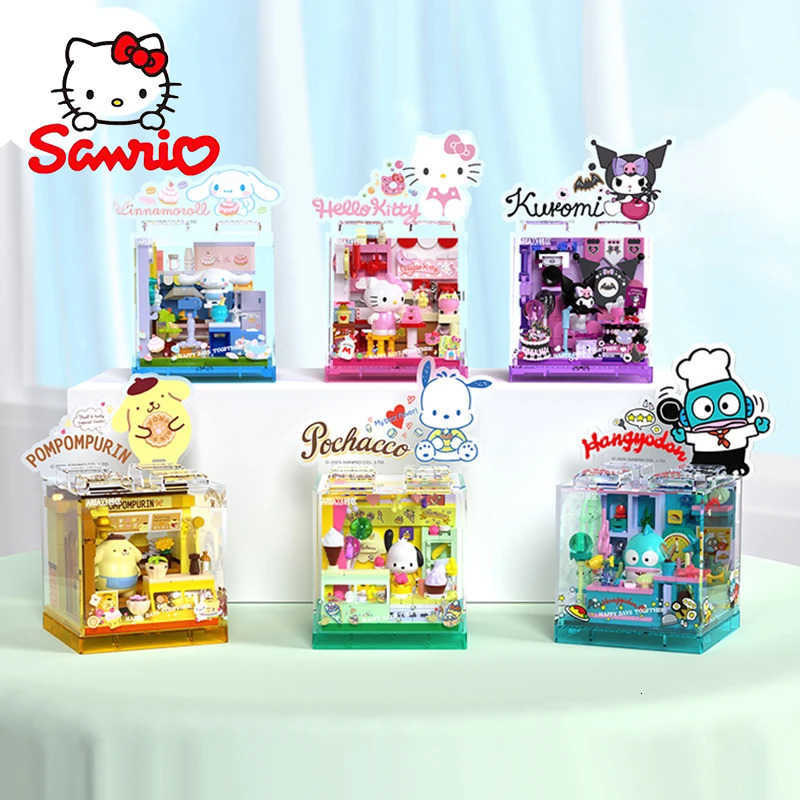 Sanrio Building Blocks Hellokitty Kuromi Bakery Dessert House Ocean Restaurant Shop Model Brick Desktop Display Adult Collection H251104
