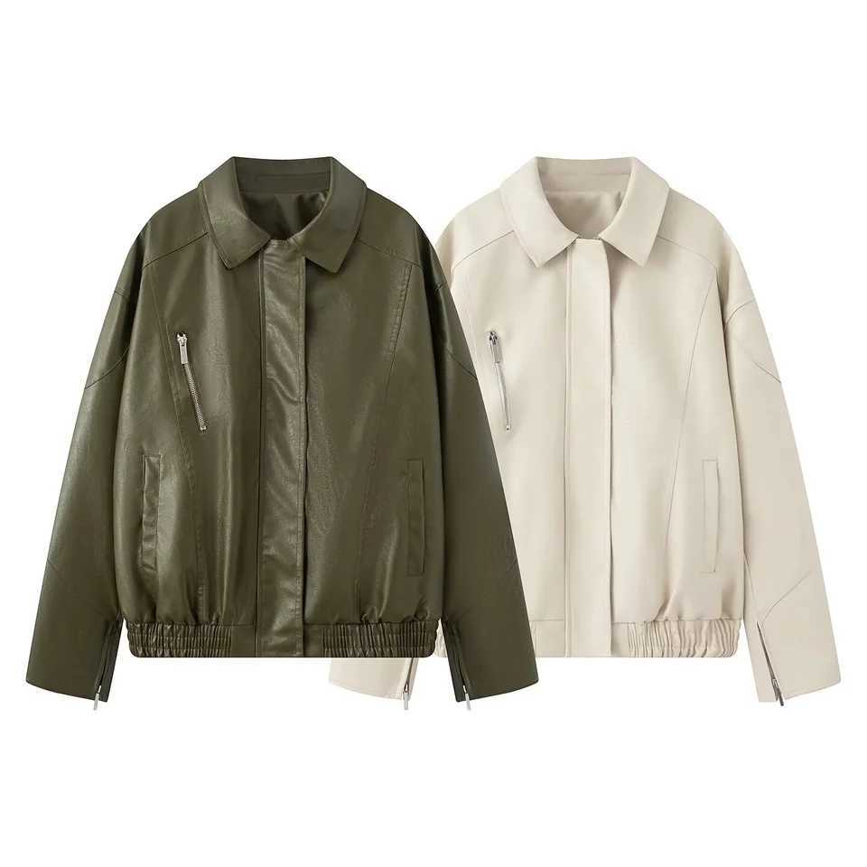 UNIZERA leather jacket womens autumn new ins style fashion retro simple versatile loose casual PU leather jacket J251103