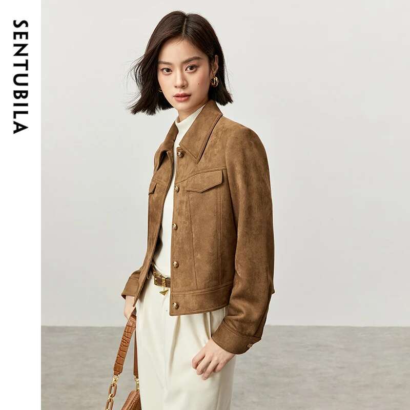 SENTUBILA Retro Leather Jackets For Women Winter Thick Warm Outerwear 2024 Vintage Moto Biker Jacket Female Short Coat 143W56798