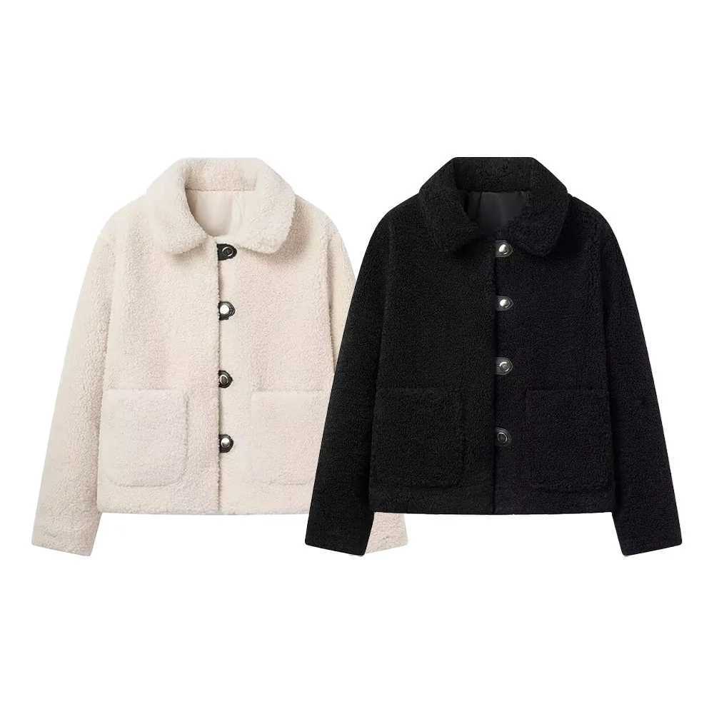 AutumnWinter New Product Womens Fashion and Casual Versatile Buckle Decoration Brushed Jacket Coat J251103