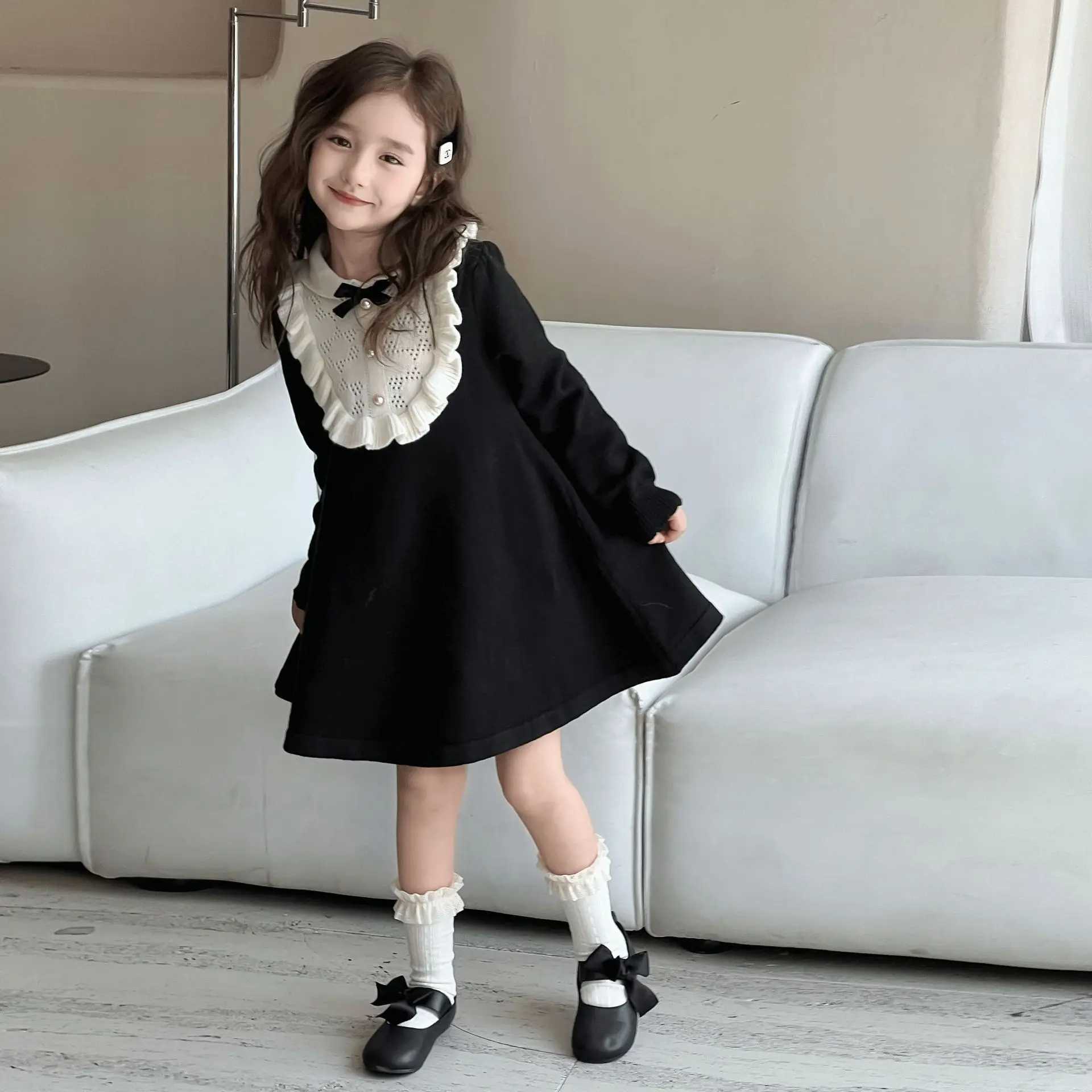 Girls Knitted Dresses 2025 Autumn and Winter New French Style Woolen Skirts Children Knitted Dresses C251104