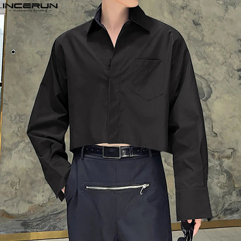 INCERUN Tops Korean Fashion Mens Solid Simple Shirt Summer Casual Street Mens Long Sleeve Shirt 250403