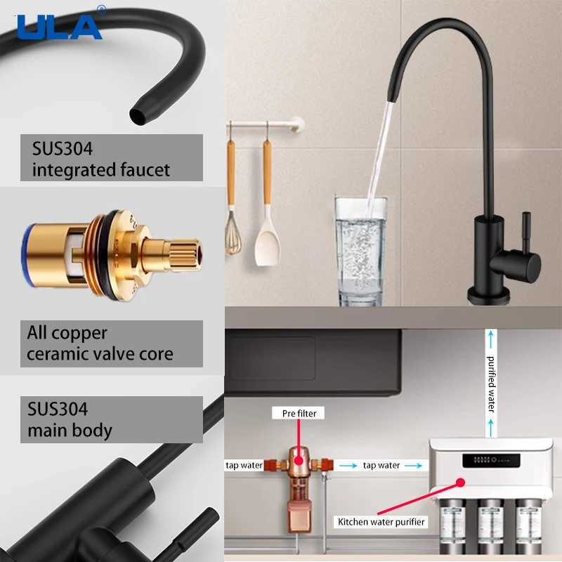 A 1/4Kitchen Filtered Faucet Stainless Steel Direct ifier Direct Drinking Tap Single Cold Water Sink Faucet Black/Bed Y251104