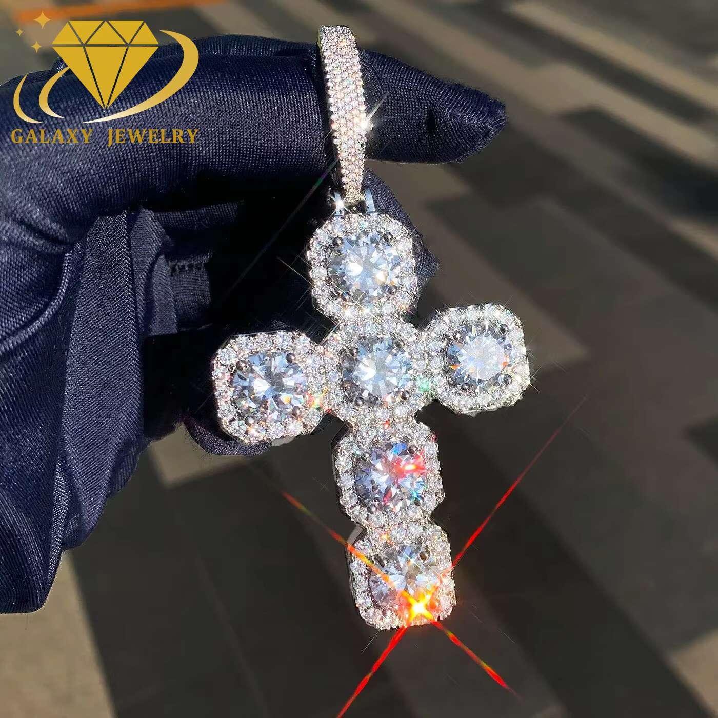 Iced Out Hip Hop Jewelry GRA Certificate Cross 925 Silver Pass the Diamond Tester Moissanite Pendant for Men