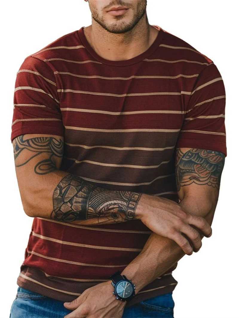 Fashion striped 3D printed mens T-shirt summer casual crew collar short sleeved T-shirt loose quick drying breathable T-shirt top W250403
