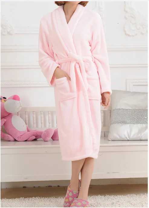 Lovers Winter Flannel Kimono Bathrobe Gown Thick Warm Sleepwear Man And Women Long Sleeve Robe Lounge Coral Fleece Home Wear C251104
