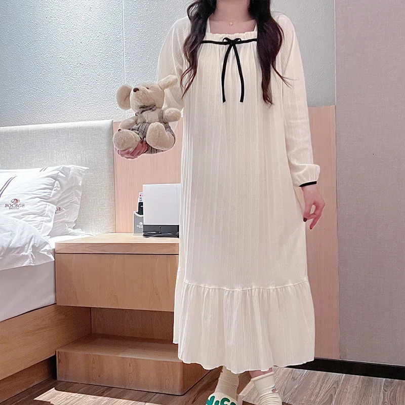 Womens pajamas Spring and Autumn Summer Pregnant Womens Pajamas Crescent Dress Pajamas Night Light Sweet Student Long term Wearing 250402