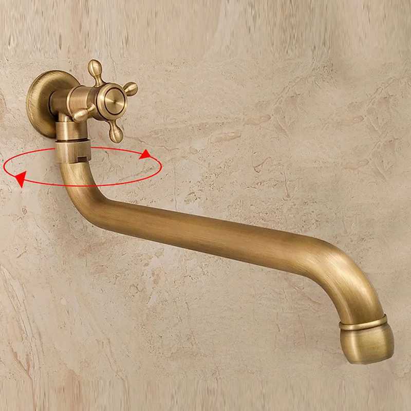 Antique Bronze Wall Mount Outdoor Mop Sink Faucet - Rotatable Spout Cold Water Kitchen Pool Utility Faucet Y251104