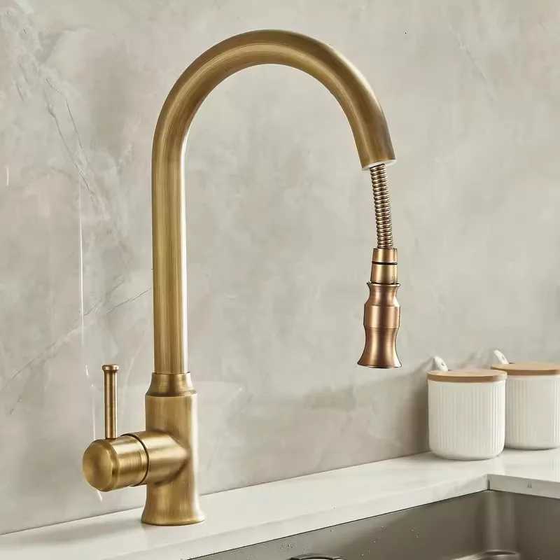 Tuqiu Antique Pl Out Kitchen Faucet Brass Sink Faucet Mixer Tap 360 degree rotation torneira cozinha mixer taps Kitchen Tap Y251104