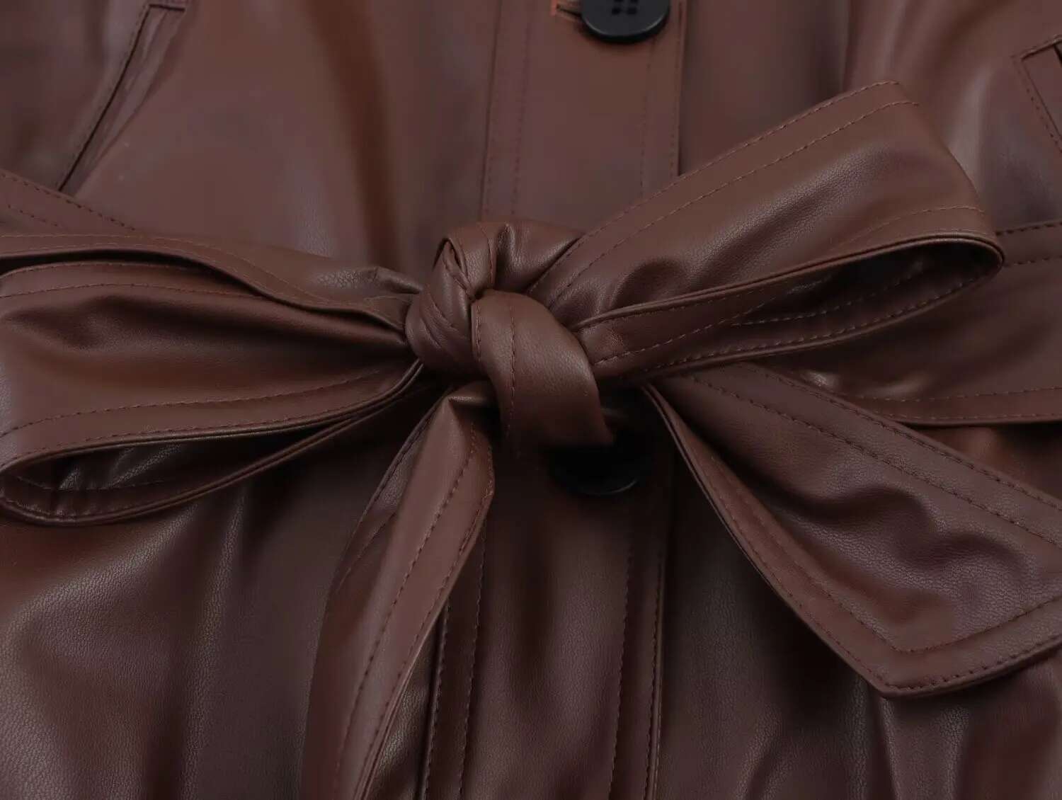 TRAFZA 2025 Spring Elegant Solid PU Windbreak Single Breasted Pockets Loose Jacket Sashes Fashion Women Casual Wind Coat