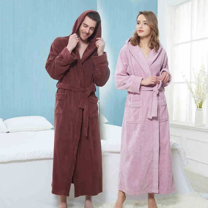Men Bathrobe Winter Hooded Extra Long Thick Warm 100 Cotton Mens Robe Luxury Kimono Bath Robe Sleepwear Male Dressing Gown C251104