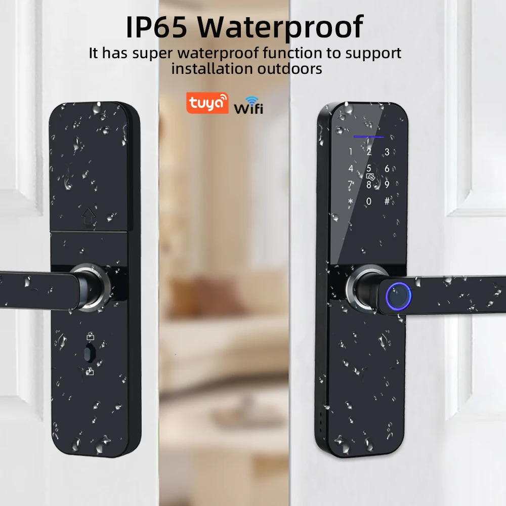RAYKUBE F005 IP65 Waterproof Tuya Wifi Lock Electronic Smart Door Lock With Fingerprint/Smart Card/Password/Key/APP Unlock 250402