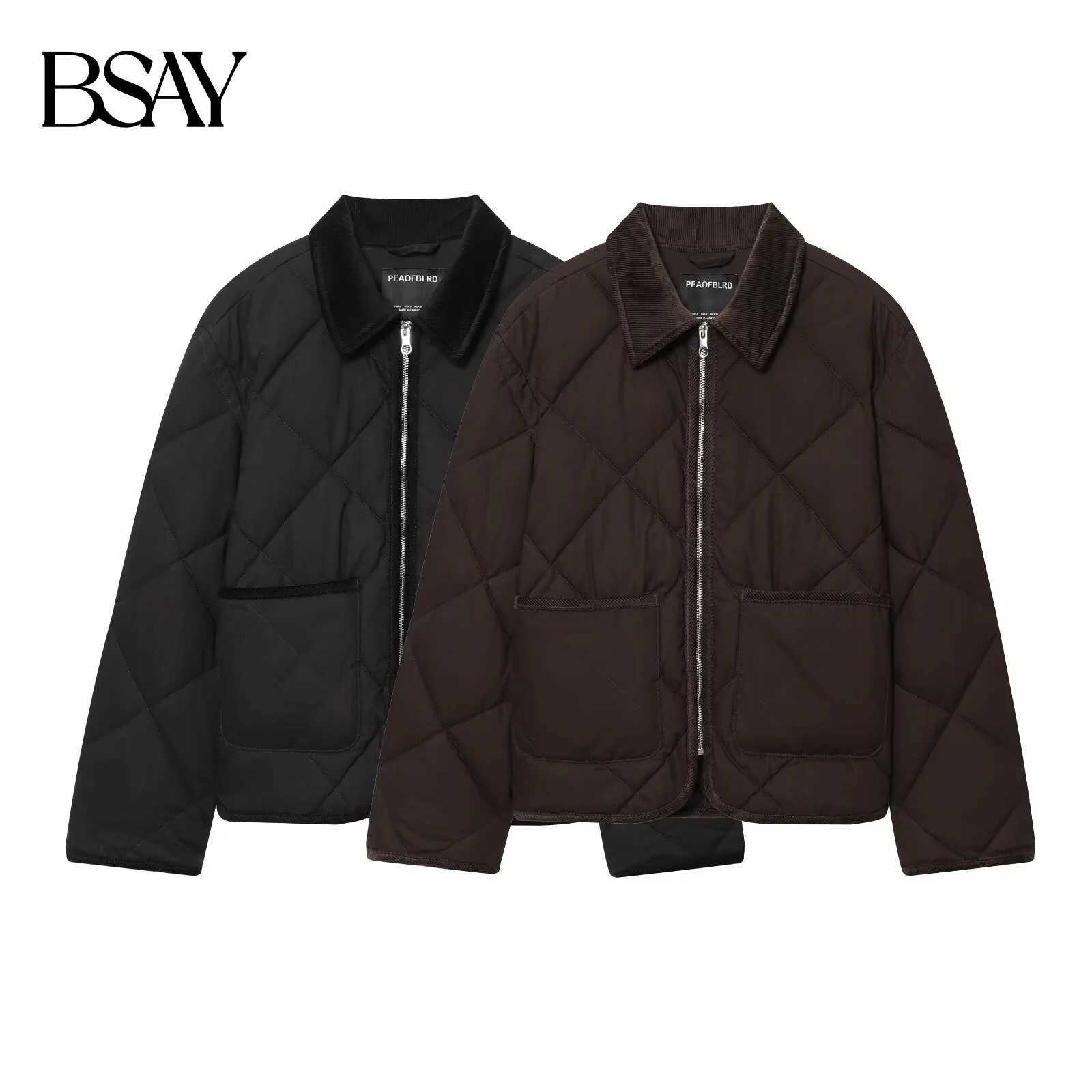 BSAY autumn new womens clothing 2025 fashion simple solid color lapel long sLeeved pocket loose grid shirt jacket J251103