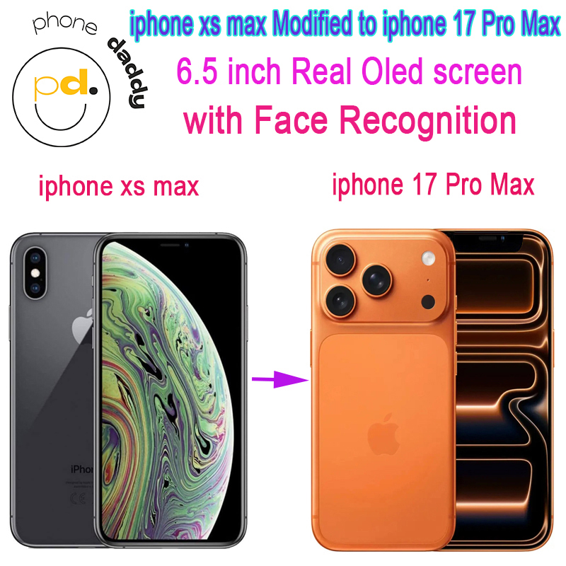 iPhone Original Unlocked iphone xs max Covert to iphone 17 Pro Max Cellphone with Facial Recognition 4GB RAM 64GB 128GB ROM Mobilephone 6.5 inch 100% Original Screen