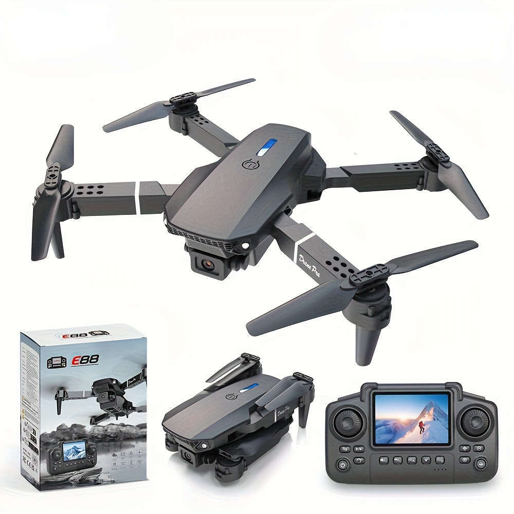 E88 Drone With Screen Remote Control Two Batteries, Dual Cameras, Optical Flow Hover, One Click Takeoff And Landing, 360 ° Stunt Scrolling. Four Axis 