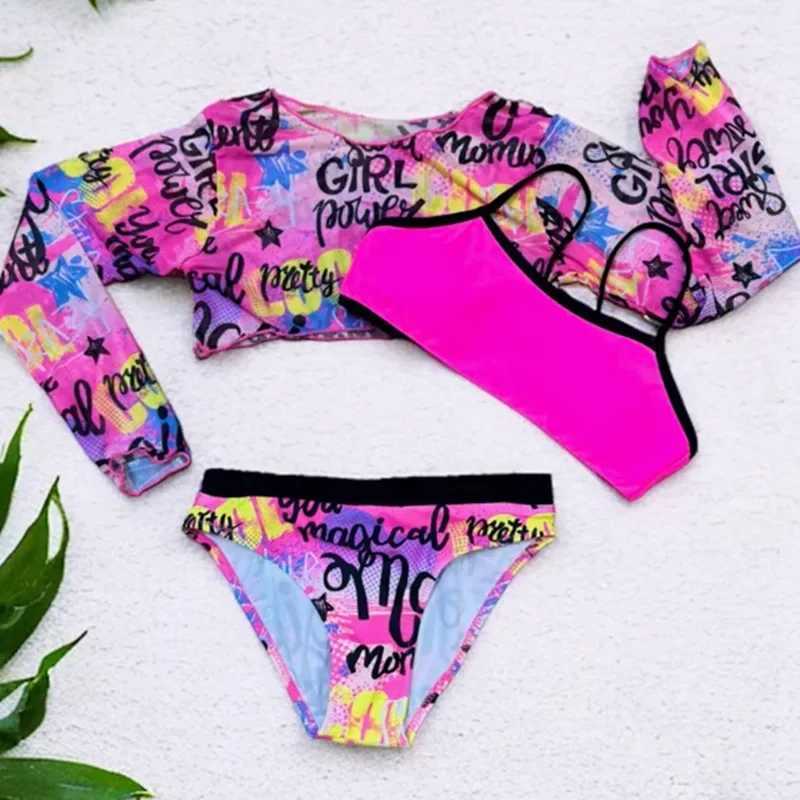 Bikini set girls printed three piece swimsuit childrens vest swimsuit 7-12 years old J250403