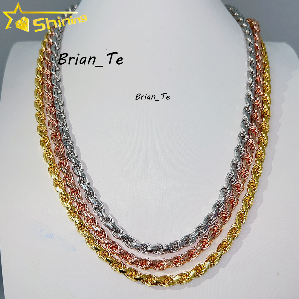 Fine Jewelry Iced Out Moissanite Diamond Pave Full Sterling Silver 925 Rope Chains for Men