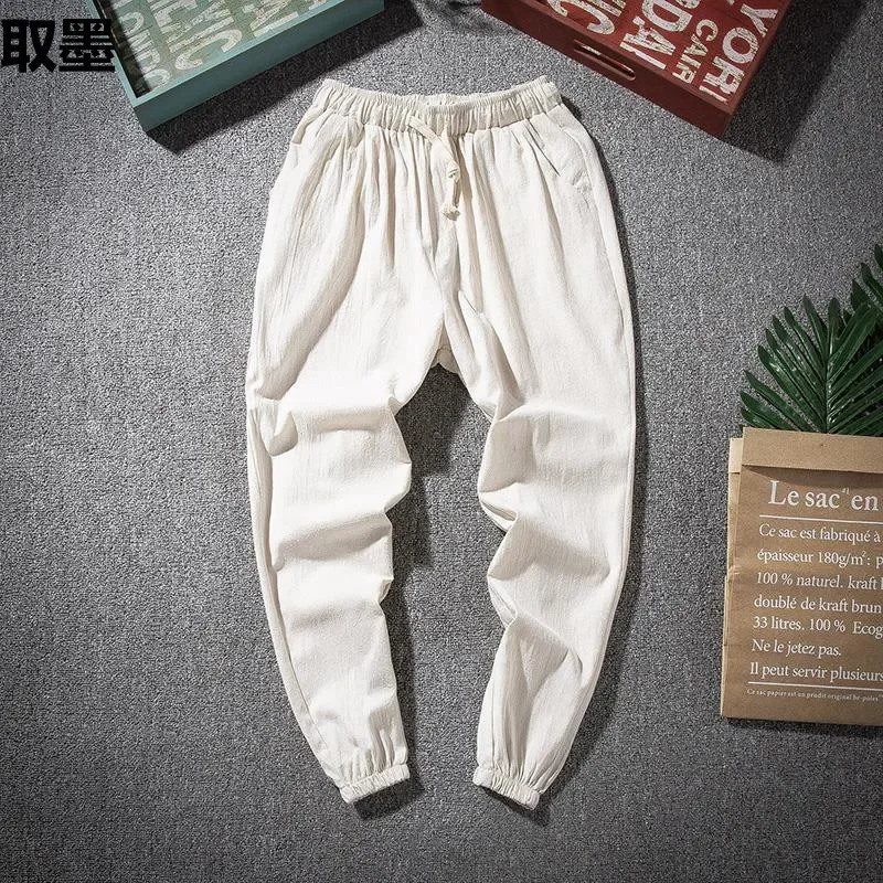 Spring Summer Thin Breathable Linen Pants Men Loose-Fit Straight-Leg Chinese Style Cotton Linen Pants Casual Linen Long Pants Pl 250402