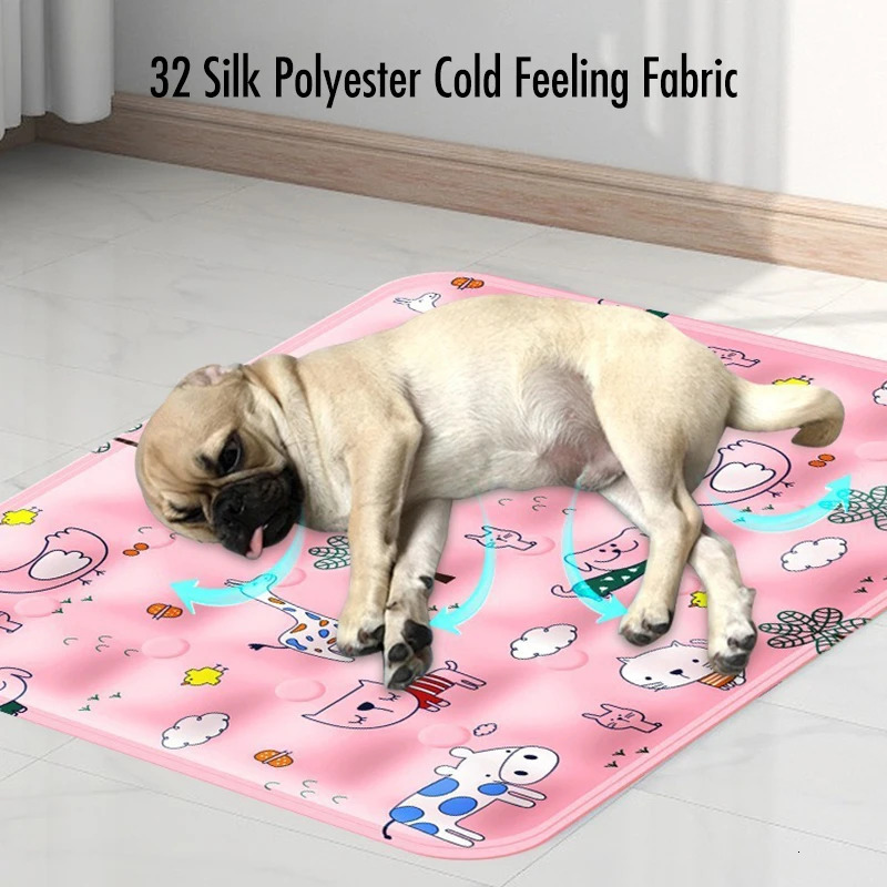Cats Dogs Pet Cooling Mat For Summer Breathable Comfortable Ice Silk Pet Ice Pad Water Washed Portable Dog House For Sofa Floor 250402