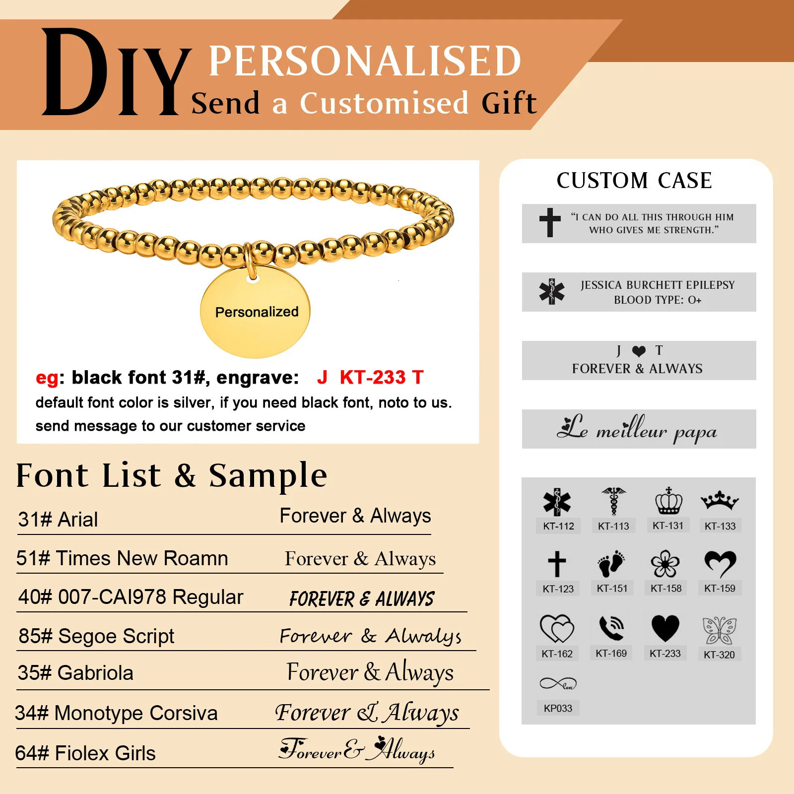 Free Customized Coin Disc Charms Bracelet Elastic Beaded Strand Bracelet for Women Stainless Steel Initial Name Personalized 250327