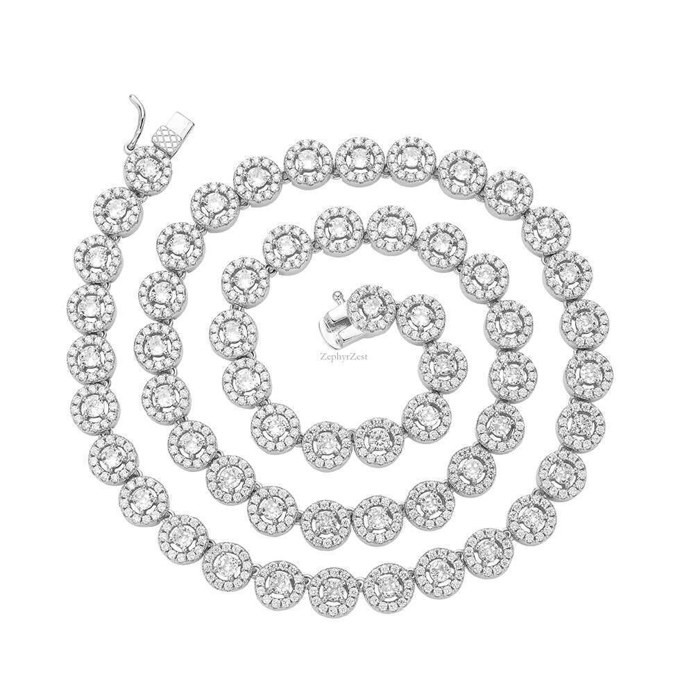 7MM Sier 10k Solid Gold Plated Dia Round Brilliant Cut VVS 1 Moissanite Zircon Tennis Chain Necklace