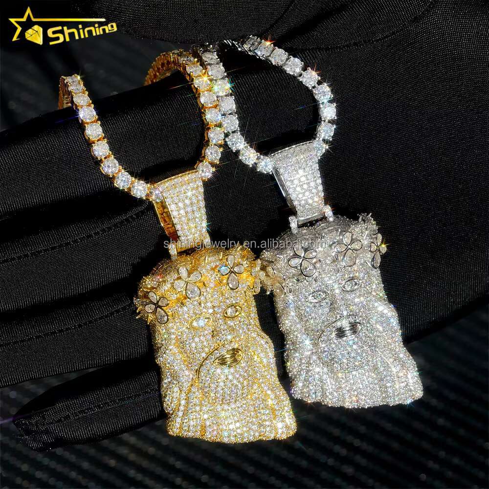 Gold Plated 925 Silver Rappers Iced Out Moissanite Jesus Pendant Custom Hip Hop Jewelry VVS Moissanite Diamond Pendants