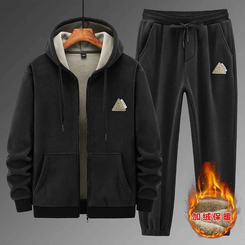 Mens Sherpa Hoodie Jogger Set Winter Thermal Fleece Tracksuit Men Outdoor Casual Sportswear Mans Two Piece Sets J251104