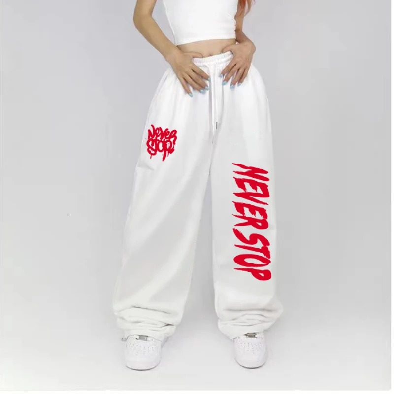 Black White Drawstring n Sweatpants Street Dance Hiphop Sports for Women Summer Allmatch Long Pants Woman Z260314