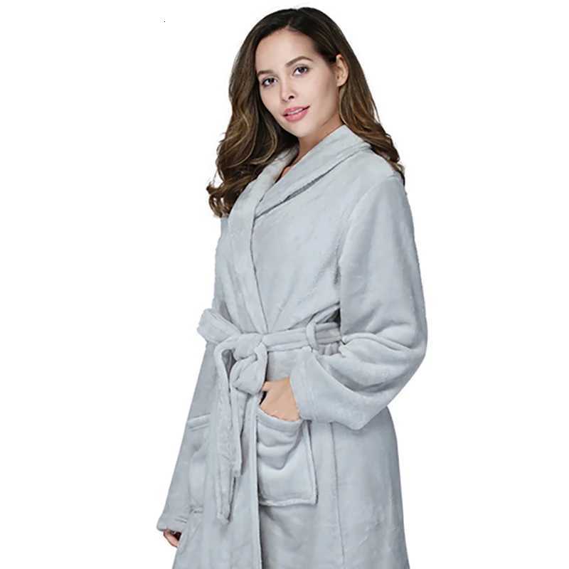 Womens solid color lapel bathrobe autumn and winter models facecloth warm and comfortable long-sleeved robe homewear C251104