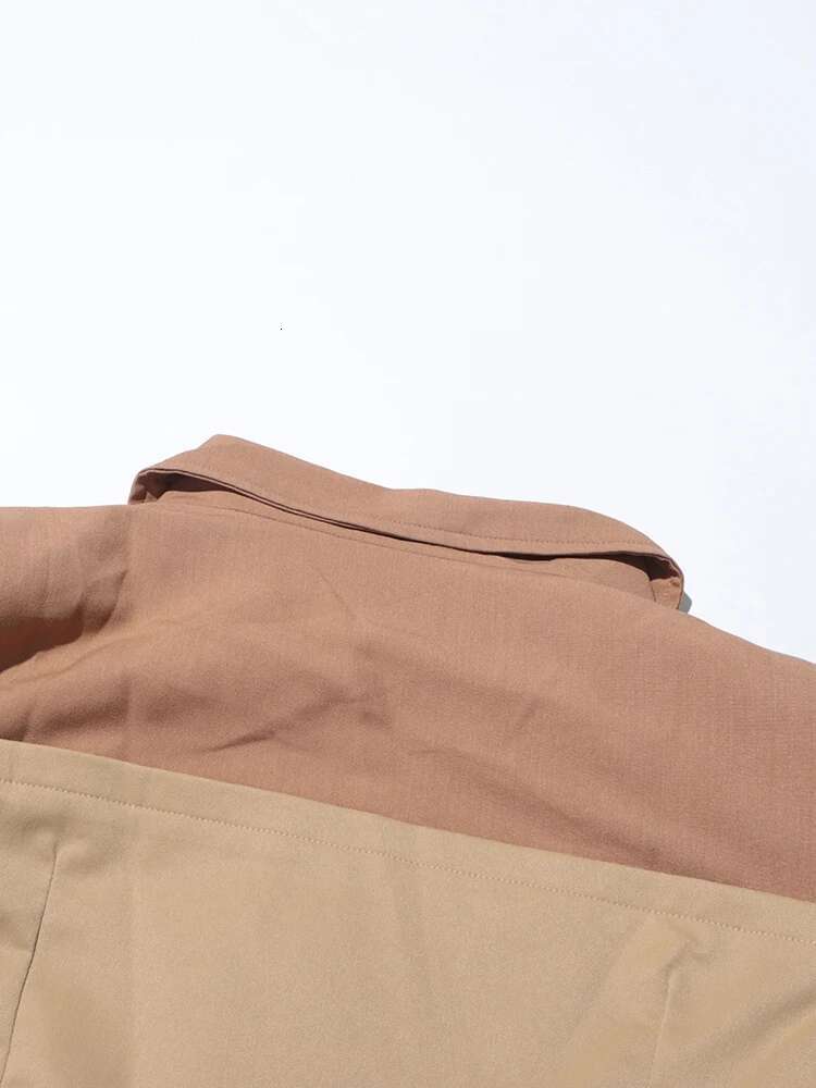 TWOTWINSTYLE Hit Color Elegant Trenches For Women Notched Collar Sleeve Patchwork Belt Long Trench Female Fashion Clothing