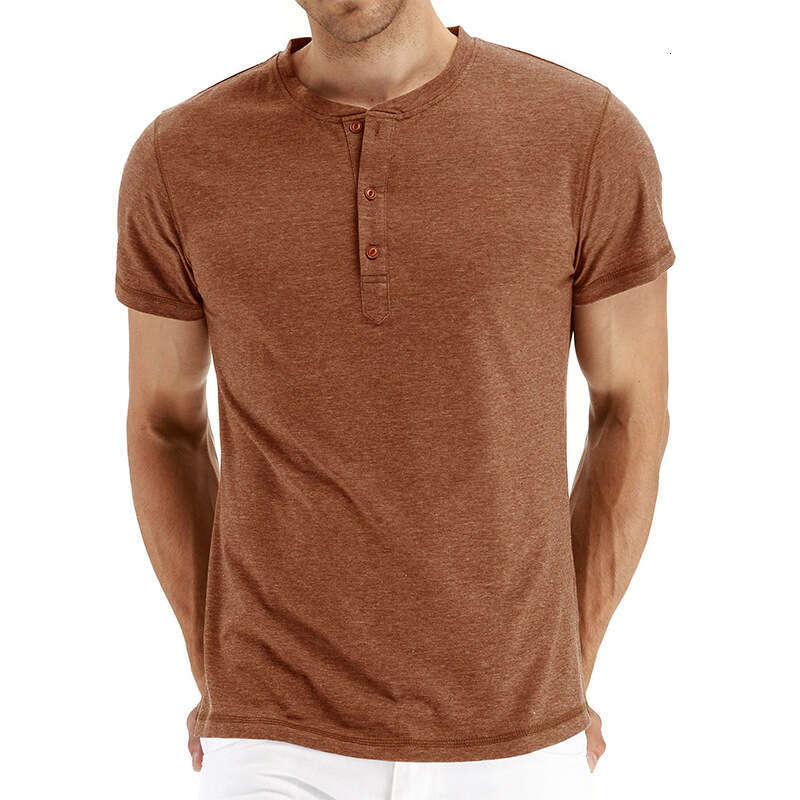 Summer Short sleeved European and American Men's Henley Shirt T-shirt Wholesale 2025 Versatile New Trendy Clothing Ins