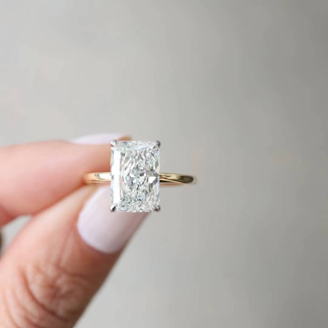 3ct Crushed Ice Moissanite Ring D VVS1 7X9MM Radiant Cut 14K Yellow Gold Diamond Moissanite Engagement Wedding Rings