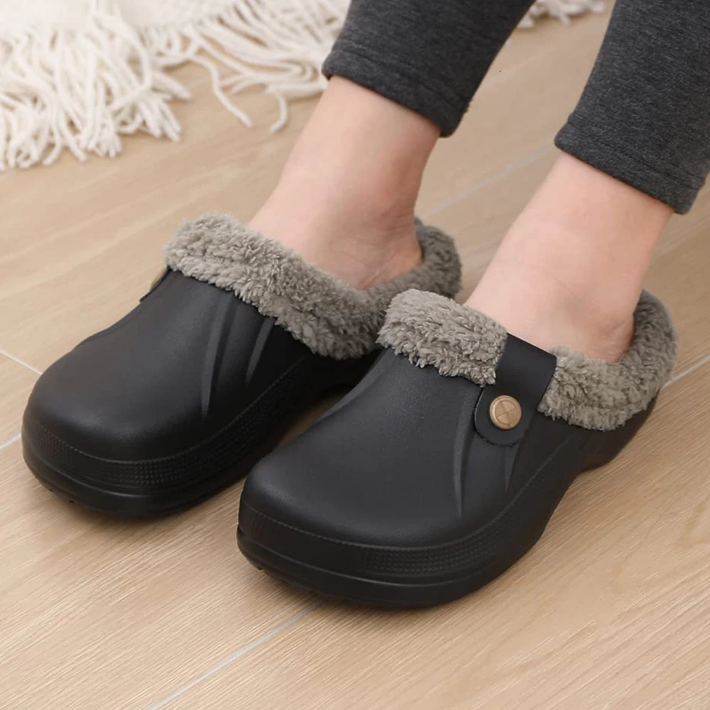 Comwarm Fuzzy House Slippers For Women Men Winter Waterproof Garden Shoes Soft Plush Slippers Outdoor Warm Furry Clogs Slide 250402