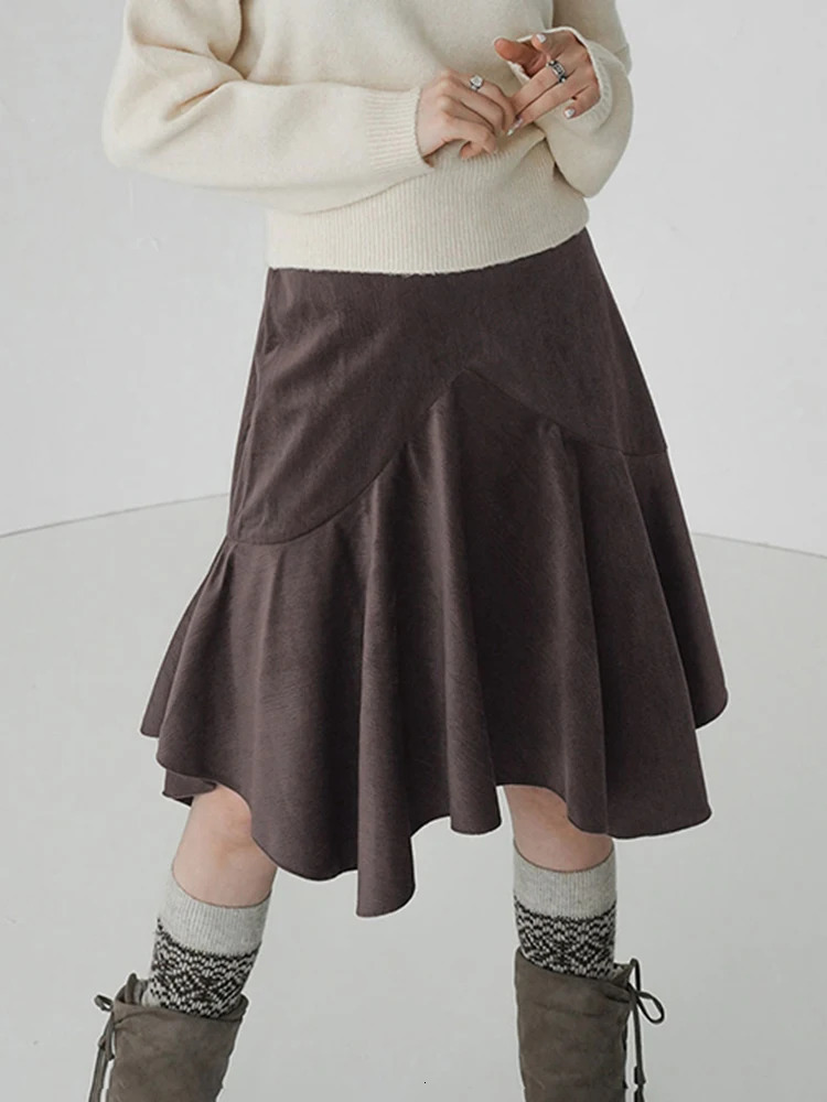 Rockmore Retro Straight Skirt Womens Irregular High Waist Y2K Retro Casual Street Clothing Knee Length Midi Skiing Harajuku Korea 250324