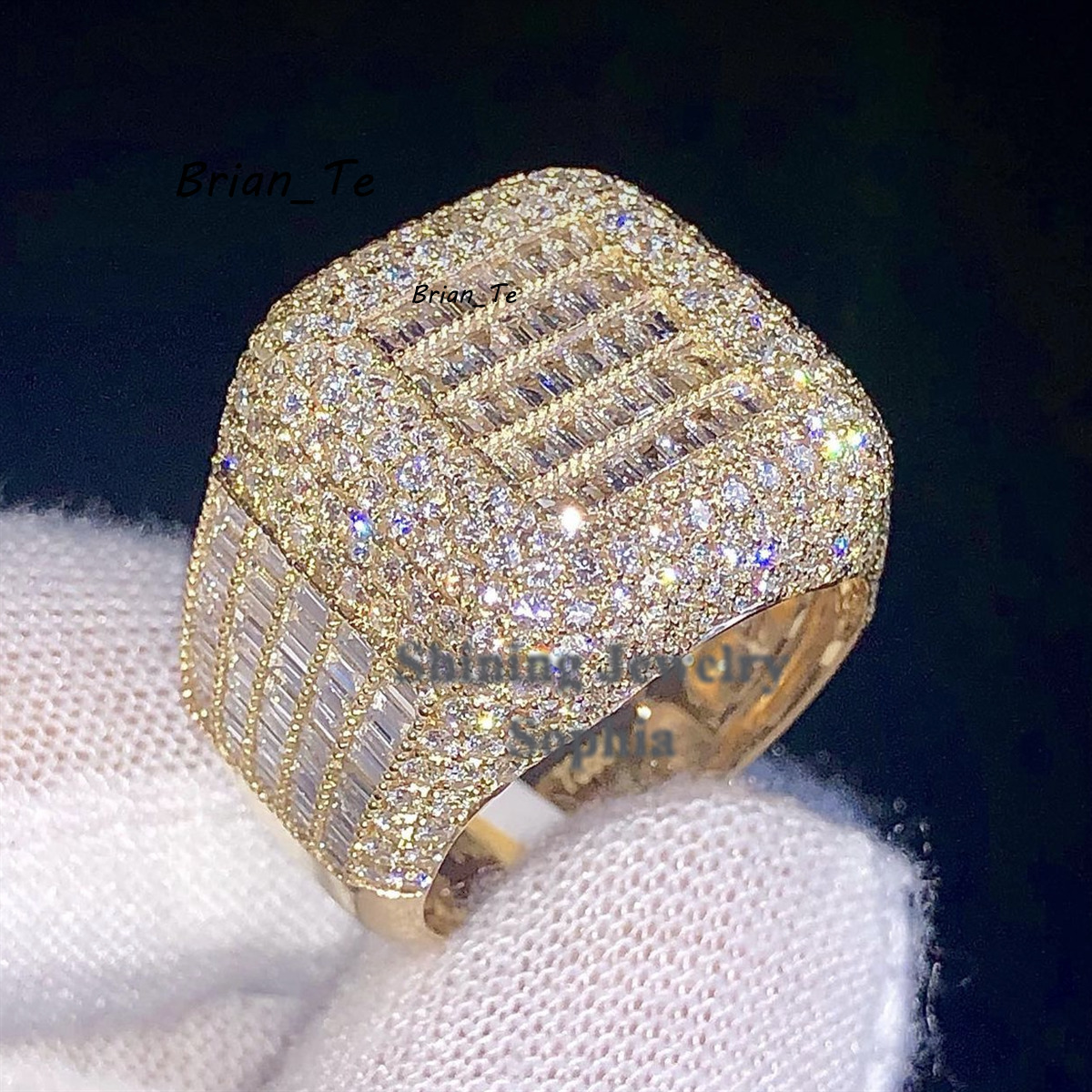 New Arrivals S925 Sterling Silver Rose Gold Fashion Style Hip Hop Custom Ring Hand Set Vvs Moissanite Diamond Iced Out Ring