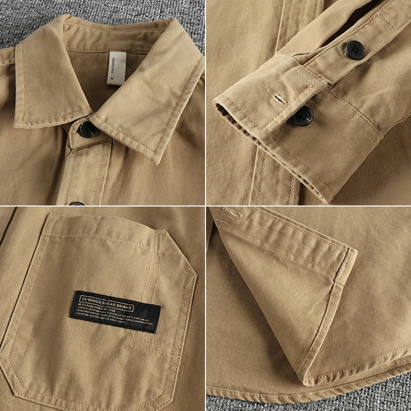 Product pocket sticker n retro trend long sleeved shirt mens autumn youth cotton jacket 250403e