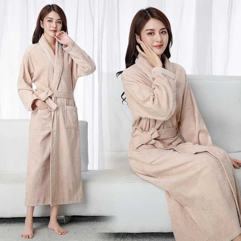 100 Cotton Toweling Terry Extra long Robe Lovers Soft Bath Robe Men And Women Nightrobe Sleepwear Male Casual Home Bathrobe C251104