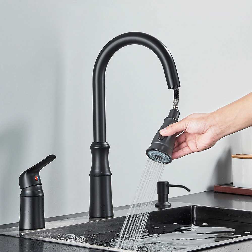 Kitchen Sink Faucet3 Hole Kitchen Faucets with Pl Down SprayerKitchen Faucets with Soap Dispenser Oantron 2 Hole High Arc Y251104