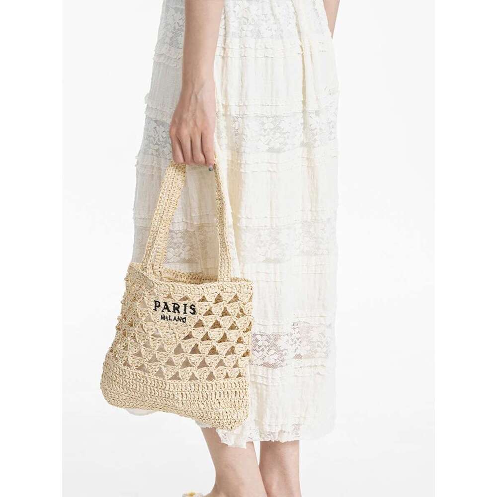 MABULA Summer Straw Weave Mesh Beach Shoulder Bag Aesthetic Hollow Woman Travel Tote Handbag Brand Handmade Crochet Purse 2024