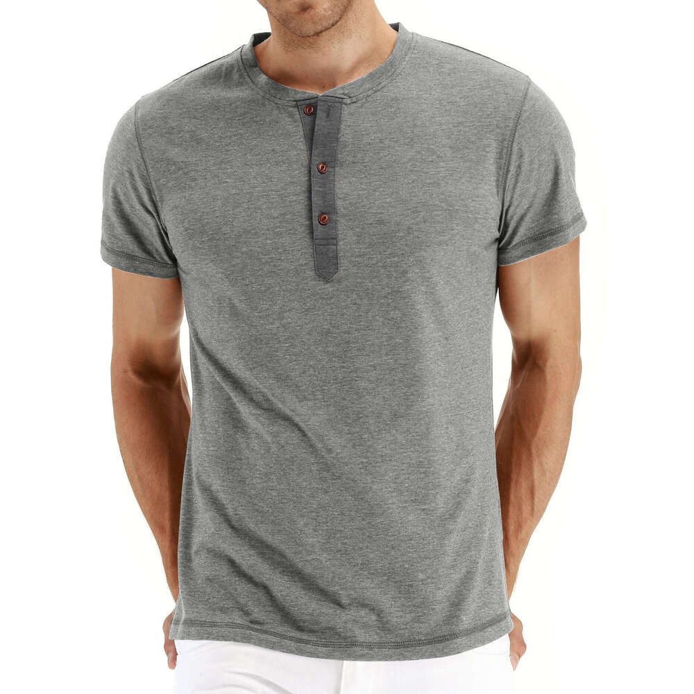 Summer Short sleeved European and American Men's Henley Shirt T-shirt Wholesale 2025 Versatile New Trendy Clothing Ins