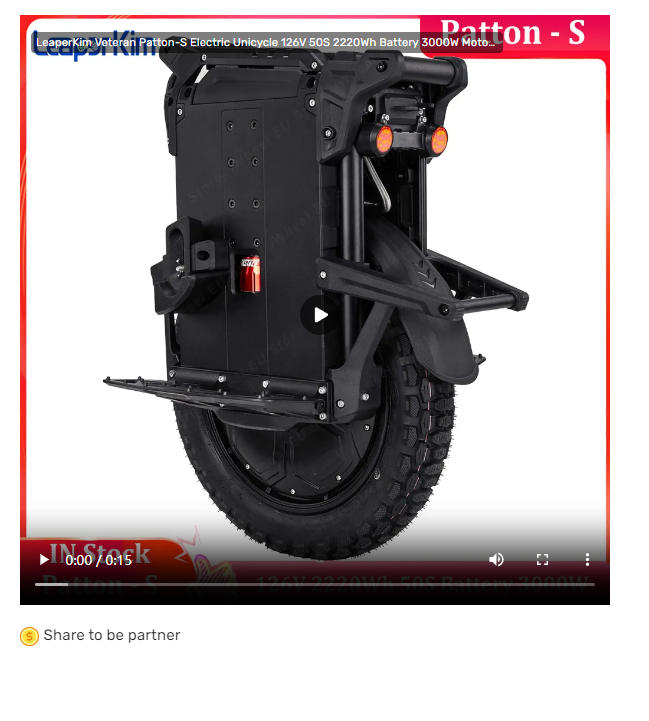 2025 LeaperKim Veteran Patton-S Electric Unicycle 126V 50S 2220Wh Battery 3000W Motor 16inch 3.00-12 Tire 80mm Travel Shock Suspension Electric Wheel