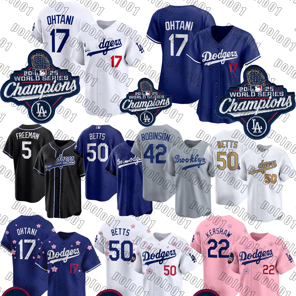 Custom Dodgers World Series Champions Baseball Jersey Shohei 17 Ohtani Mookie 50 Betts 18 Yamamoto Freddie 5 Freeman Max 13 Muncy 3 Taylor Baseball Jerseys