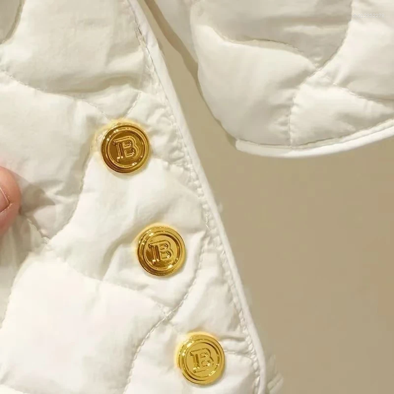 Women's Trench Coats Autumn Winter Down Cotton Coat Quilted Jacket Buttons Clothing Trend Outerwear Warm Tops Black White Thin Parkas