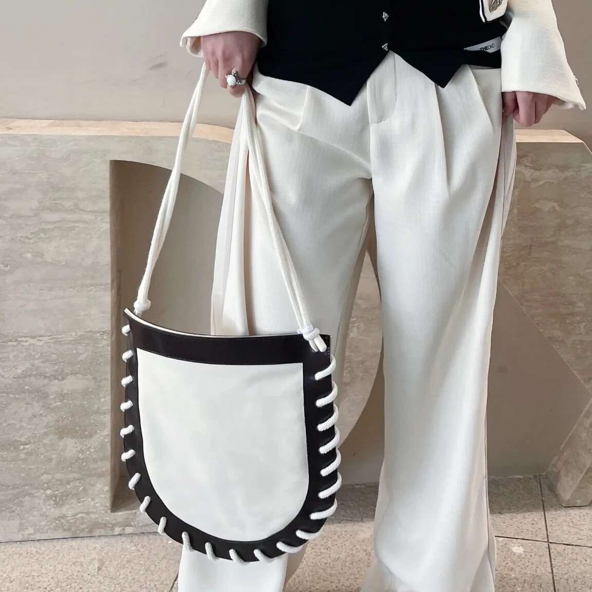 Top Layer Cowhide Canvas Woven Tote 2025 New Niche Design Women Large Capacity Fashion Vintage One-Shoulder Crossbody Bag