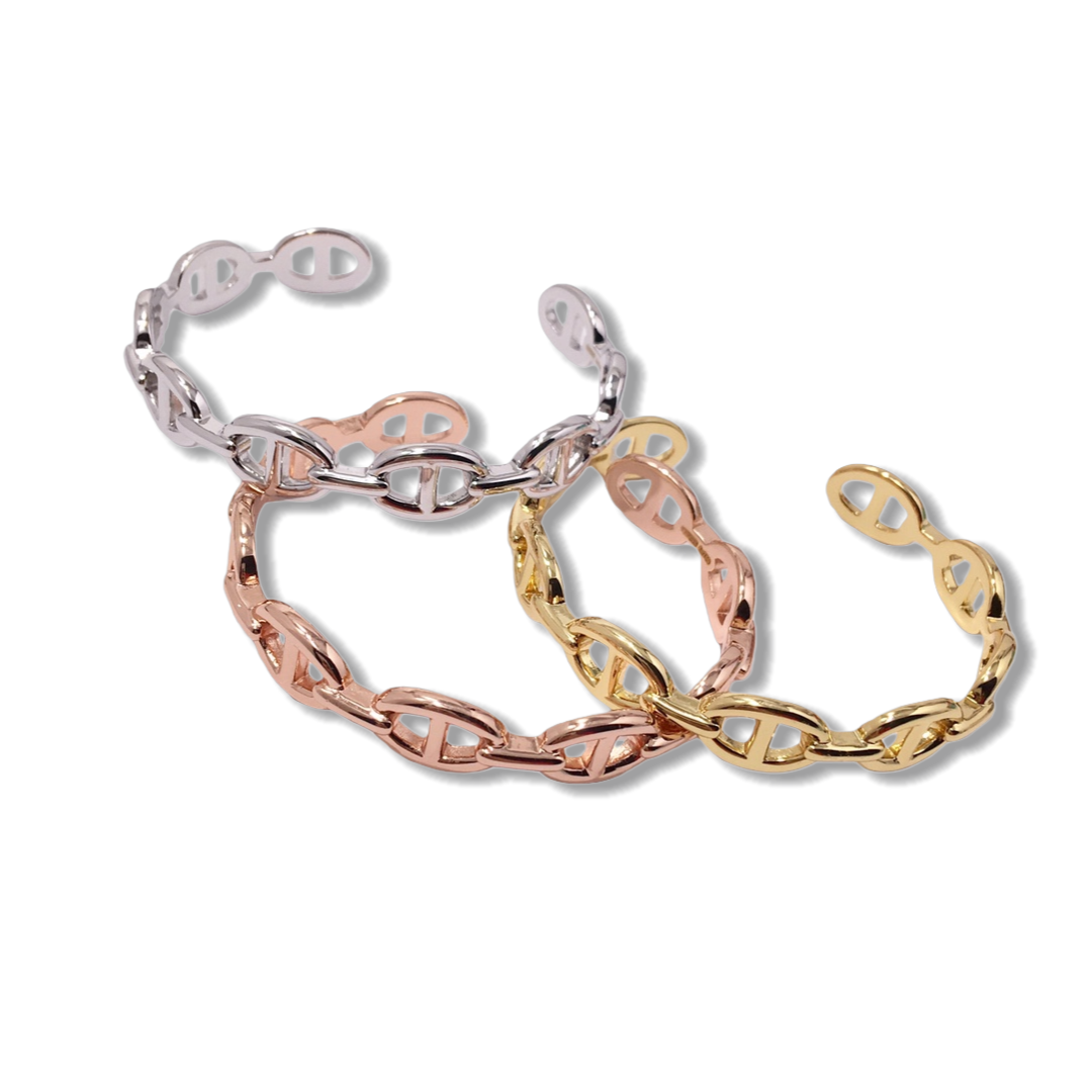 Luxury Designer Jewelry Metal brass 18k Gold plated Pig Nose H Anchor Bangle Bracelet for women