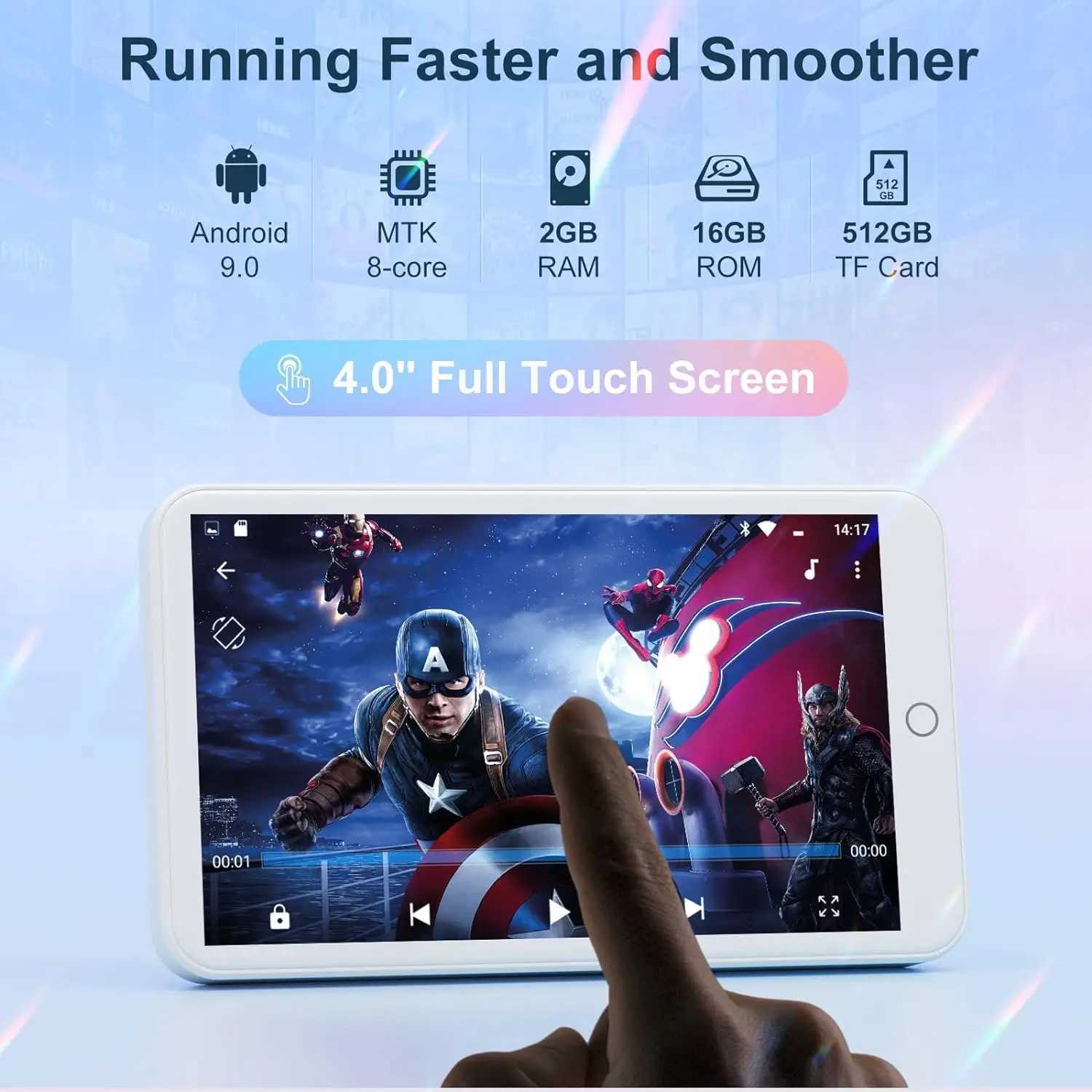 MECHEN MP3 player Android 9.0 with and WiFi MP3 MP4 player with Spotify Audible Pandora up to 512 GB (white) Z250403