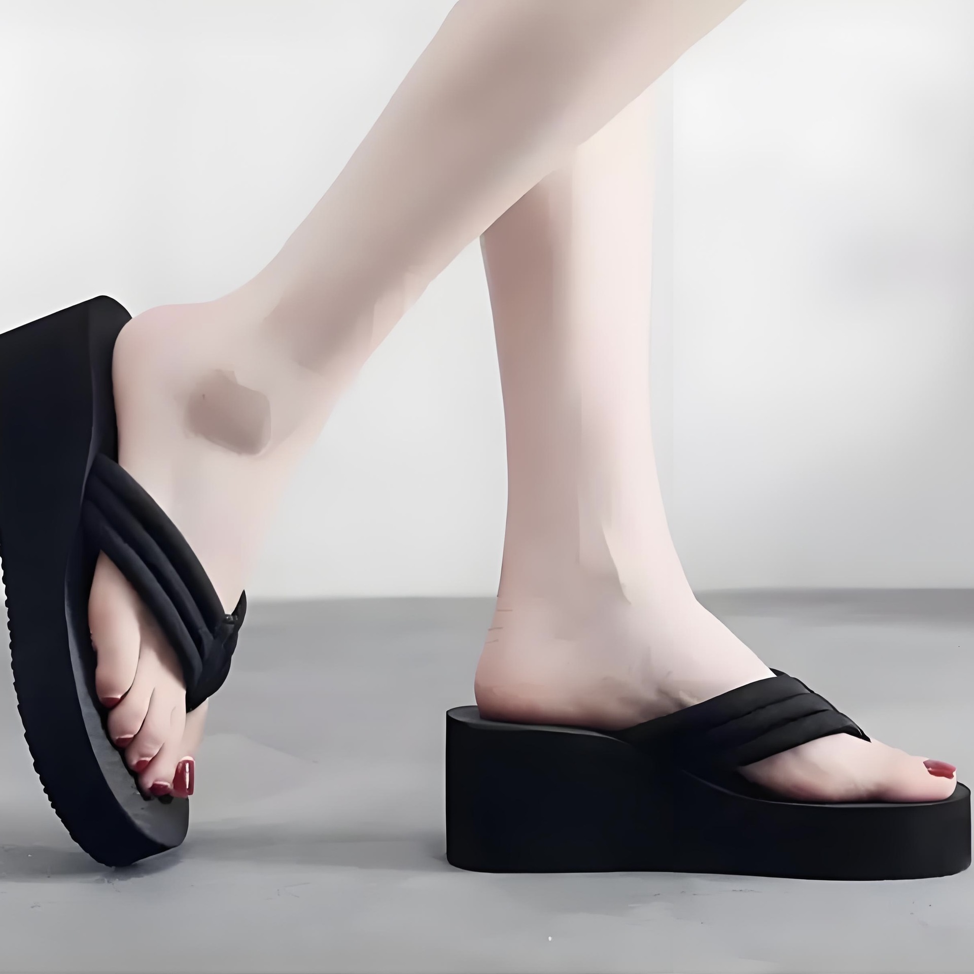 Designer Women's Sandals Flip Flops Summer Fashion High Heels Commuting Korean Version Height Increasing Slippers Thick Sole Sloping Heel Women S